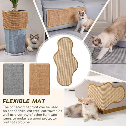 2PCS Natural Sisal Fabric Large 23.6" x 15.7" Cat Scratching Pad for Indoor Cats Scratcher Mat with Sticky Tapes Horizontal Cat Scratcher for Scratching Posts Couch Protection(Camel, 2 Pack)