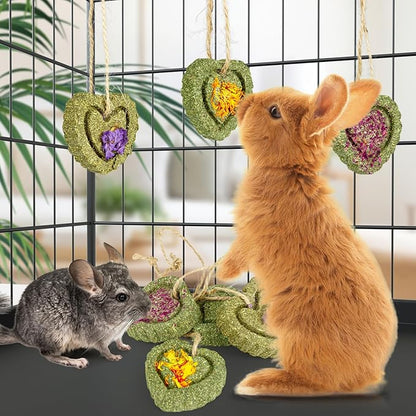 Sofier 16pcs Timothy Hay Treats Rabbit Toys Natural Treats for Guinea Pig Bunny Hamster Chinchilla Rat Handmade Rabbit Chews for Teeth