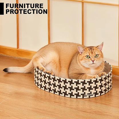 2-in-1 Oval Cat Scratcher Cardboard Bed Lounge, Durable Cat Scratch Pad for Indoor Cats/Kittens, Corrugated Kitty Scratching Bowl with Furniture Protector, 16.33 * 13.19"