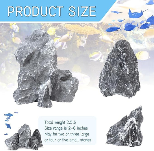 2.5lb Natural Seiryu Stones, Aquarium Rocks Decoration Aquascaping Stone Landscaping Model for Fish Tank Decor Terrariums Paludariums Reptile Enclosures Gardens, 2-6 inches