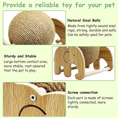 Fhiny Rabbit Scratch Toy, Natural Sisal Rabbit Scratching Ball Cute Sisal Rope Bunny Claw Scratcher Rotating Ball Interactive Toys Nail Scratching Post for Indoor Pets Kittens Ferrets Elephant Shape