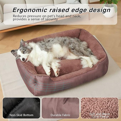 Orthopedic Dog Bed Medium Size Dogs, Washable Calming Dog Sofa Bed, Rectangle Comfort Pet Bed for Medium Dogs, Non-Slip Bottom, Brown