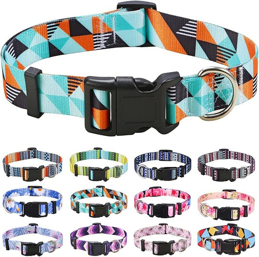 Dog Collar with Bohemia Floral Tribal Geometric Patterns - Soft Ethnic Style Collar Adjustable for Small Medium Large Dogs(Geometry,L)