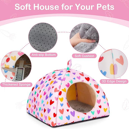 Glittme Guinea Pig Hideout 2Pack Guinea Pig Bed with Soft Pads Washable Small Animal Bed with Non-Slip Bottom Rabbit Hideout for Ferrets, Hamster, S