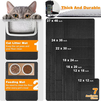 Waterproof Cat Litter at, Double Layer EVA, Odor-Free Large Grid, Urine Proof, Easy Cleanup (Black, 16 x 20)