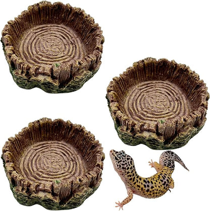 3 Pack Small Reptile Food Bowls, Reptile Feeding Terrarium Bowls for Bearded Dragon Lizard Frog Gecko Tortoise Hermit Crab Snail (Brown)