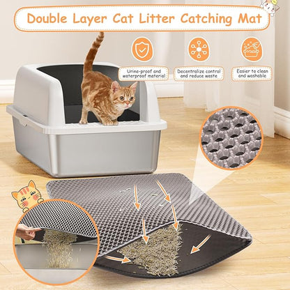 2 Pack Stainless Steel Litter Box witn High Sides, Extra Large cat Litter Box with Lid, Metal Litter Boxes for Multiple Cats, Anti-Leakage,Non-Stick, Easy to Clean, Included Cat Litter Mat, Scoop