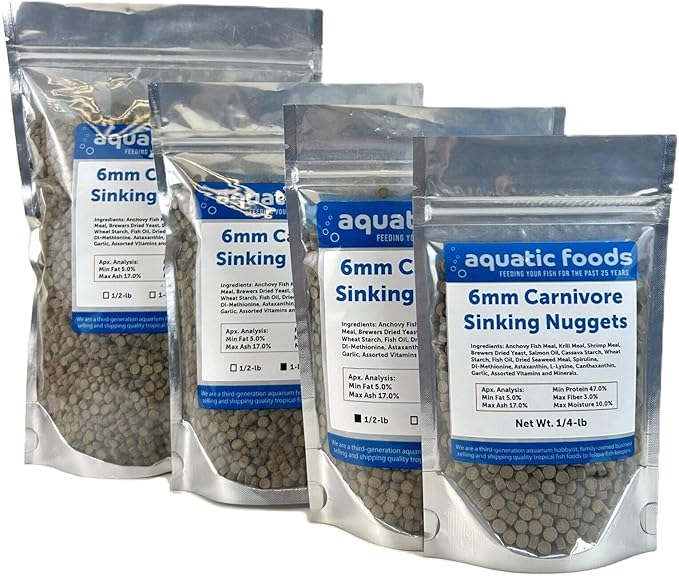 Aquatic Foods Inc. 6mm - 1/4" Carnivore Sinking Pellets for Carnivore Cichlids, Catfish, Monster Fish, Bottom Grazers, All Medium to Large, Also Koi & Pond Fish. - WL…1/2-lb Foil Pouch Bag