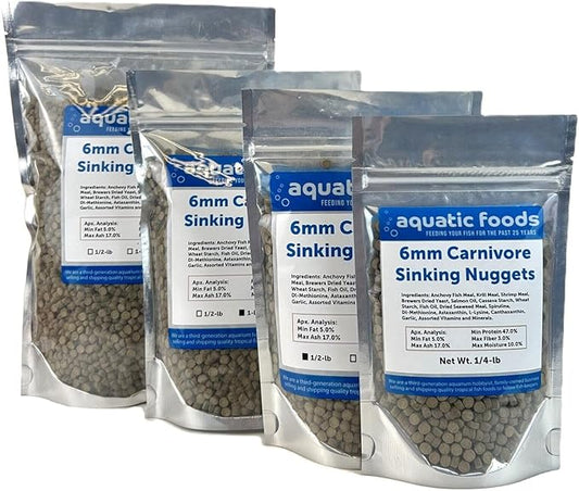 Aquatic Foods Inc. 6mm - 1/4" Carnivore Sinking Pellets for Carnivore Cichlids, Catfish, Monster Fish, Bottom Grazers, All Medium to Large, Also Koi & Pond Fish. - WL…1-lb Foil Pouch Bag