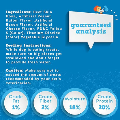 Jack&Pup 5-6" Filled Dog Bones for Large Dogs, Flavored Shin Dog Bones Long Lasting, Stuffed Bone for Dogs, High Protein, Bacon and Cheese Flavor - 3 Pack