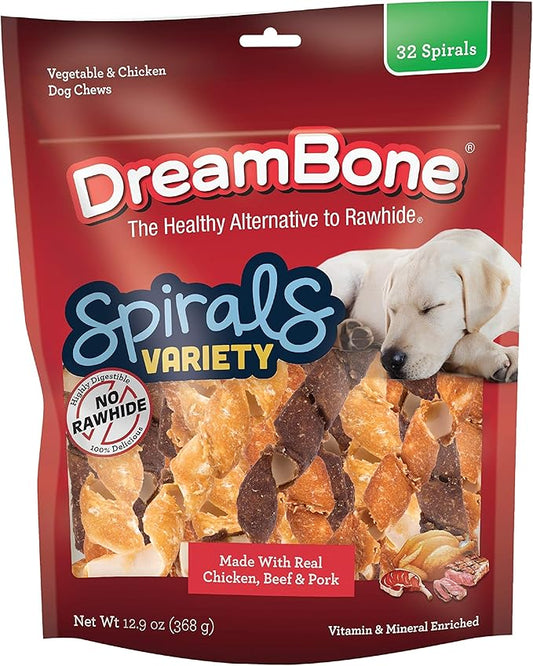 DreamBone Spirals Variety Pack, Treat Your Dog to a Chew Made with Real Meat and Vegetables