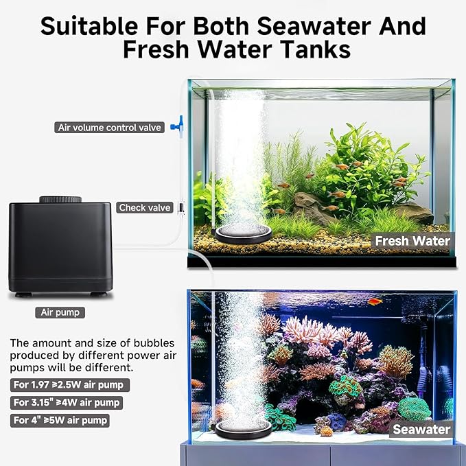 hygger Air Stone for Aquarium: Quiet High Dissolved Oxygen Diffuser Kit for Freshwater or Saltwater Fish Tank and Hydroponic Air Pump-Disc 2 x 2 Inch Air Bubble Stone 2 Packs