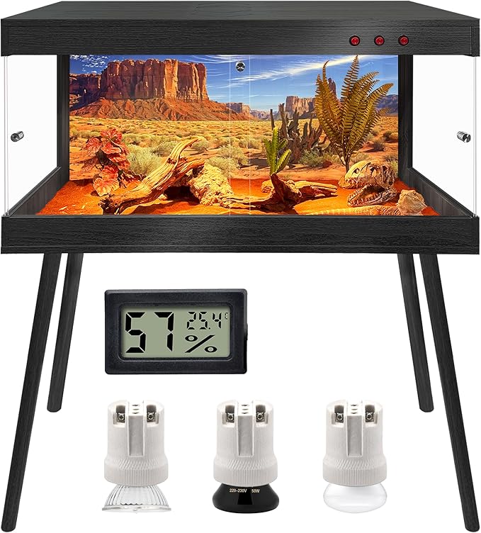 Royxen Bearded Dragon Tank with Metal Mesh Top and Leg Stand,Tempered Glass Reptile Tank,Reptile Enclosure,Lizard Tank for Chameleon,Snake,Lizard Habitat(40inch,Black)