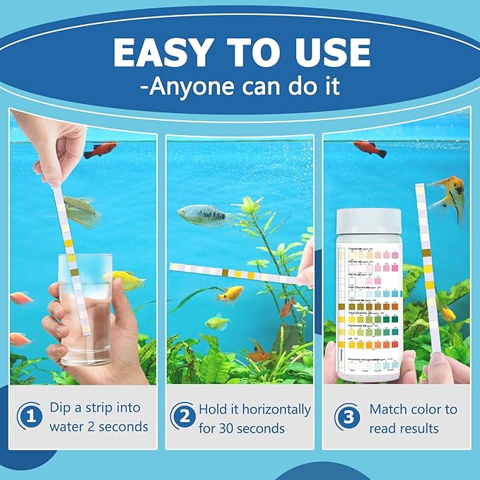 Aquarium Test Strips for Fish Tank: 9 in 1 Aquarium Water Test Kit for Freshwater - 50ct Fish Test Strips Testing Ammonia pH Nitrate Chlorine Nitrite Hardness Alkalinity Copper