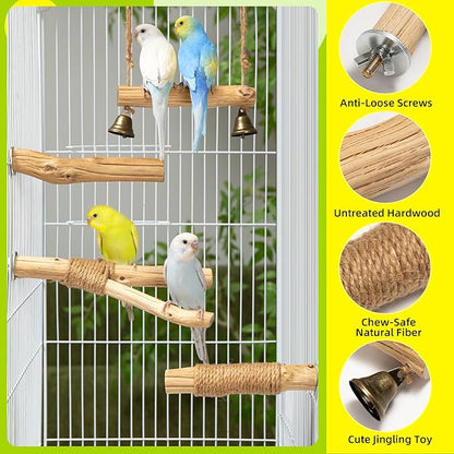 Natural Solid Wood Bird Perch and Swing - Durable Toys for Parakeets, Parrots & Birds - Safe cage Accessories with High Hardness Texture