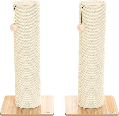KAMABOKO 29.5" Cat Scratching Post, 7.5" Ultra-Large Diameter Natural Sisal Cat Scratch Post, Scratch-Resistant Tall Cat Scratcher for Indoor Cats, Protect Your Furniture, Beige, Pack of 2