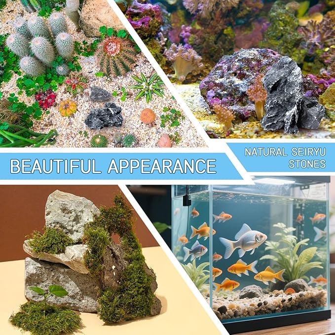 2.5lb Natural Seiryu Stones, Aquarium Rocks Decoration Aquascaping Stone Landscaping Model for Fish Tank Decor Terrariums Paludariums Reptile Enclosures Gardens, 2-6 inches