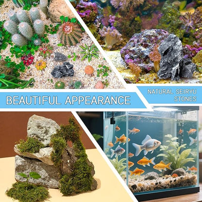 2.5lb Natural Seiryu Stones, Aquarium Rocks Decoration Aquascaping Stone Landscaping Model for Fish Tank Decor Terrariums Paludariums Reptile Enclosures Gardens, 2-6 inches