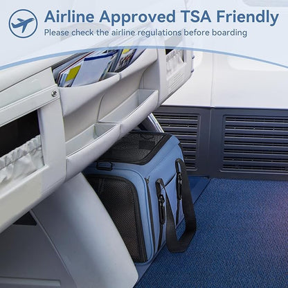 PETSFIT Soft-Sided Cat Carriers & Car Seats with Patent Safe Buckles, Clip-On Harness，18"x11"x11" Airline Approved Pet Carrier - 9 lbs Capacity (Blue)