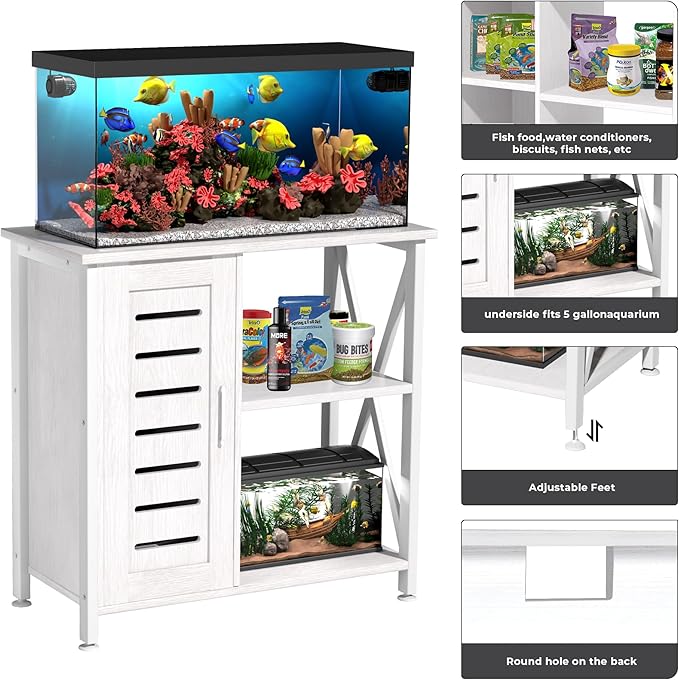20-29 Gallon Fish Tank Stand, Aquarium Stand with Cabinet Accessories Storage, Heavy Duty Metal Frame, 31.49" L*15.74" W Tabletop, 330LBS Capacity,White PG07YGW