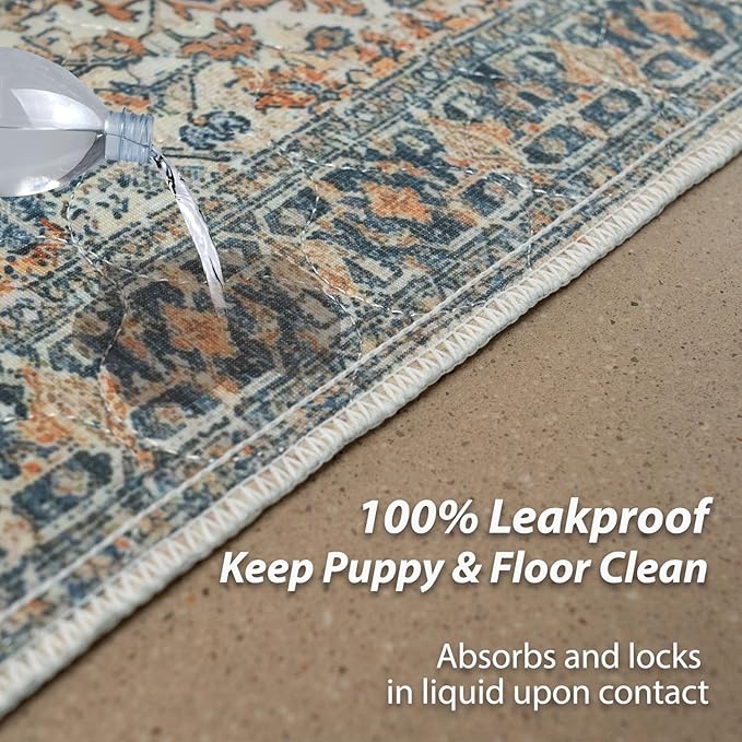 nunubaby Washable Pee Pads for Dogs, Stylish, Non-Slip and Leak-Proof Pee Pads. Reusable Potty Pads for Dogs for Crates and Floors.(Beige/Multi, 72" x72")