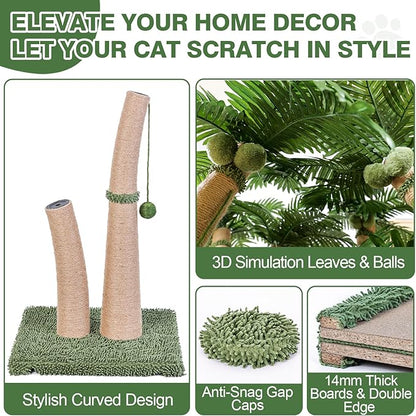 Palm Tree Cat Scratching Post, 36'' Cat Scratcher Post with Natural Sisal Rope, 5 Interactive Balls and 2 Curved Design Scratching Posts for Indoor Cats Adults and Kittens, Multi-Combinable (Style C)