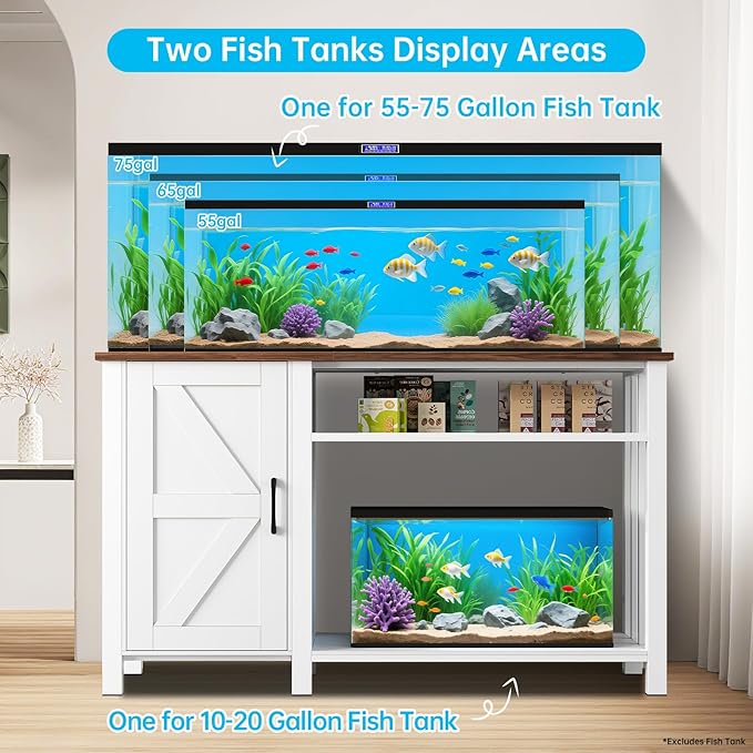 Aquarium Stand with Power Outlets, 55-75 Gallon Heavy Duty Fish Tank Stand with Cabinet Storage & Adjustable Shelf, for Fish Tank, Turtle Tank, Reptile Terrarium, 1000LBS Capacity