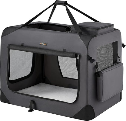 Feandrea 36 Inches Collapsible Soft Dog Crate, Portable Travel Dog Crate for Indoor and Outdoor Use, Dog Carrier Kennel with Safety Zippers, for Living Room, Car, Travelling, Camping, Gray UPDC90G01