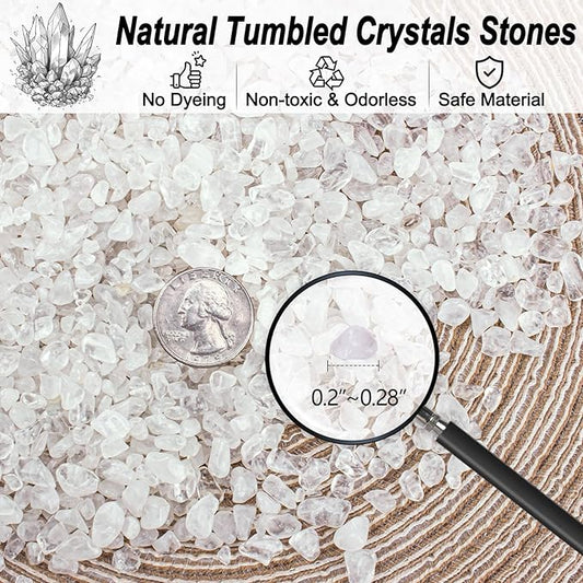 0.5 Lb/230g Clear Quartz Crystal Stone Chips Bulk, Tumbled Healing Crystal Chips Natural Gemstones Crushed Stones Decorative Vase Fillers Aquarium Gravel Rocks, 3-5mm