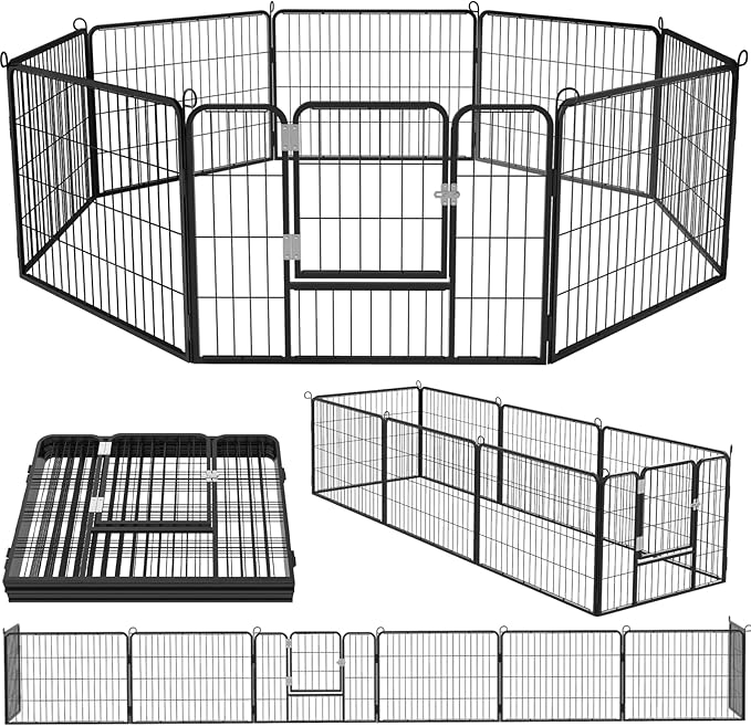 OFIKA Heavy Duty Metal Dog Playpen for Medium/Small Animals, 8 Panels 24”Height x 27" Width, Dog Fence Exercise Pen with Doors, Pet Puppy Outdoor Playpen Pen for Outdoor, Indoor, RV, Camping, Yard