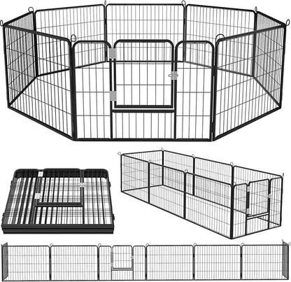 OFIKA Heavy Duty Metal Dog Playpen for Medium/Small Animals, 8 Panels 24”Height x 27" Width, Dog Fence Exercise Pen with Doors, Pet Puppy Outdoor Playpen Pen for Outdoor, Indoor, RV, Camping, Yard