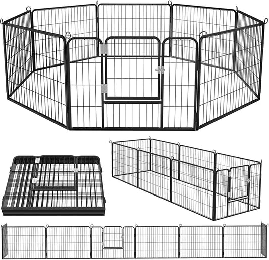 OFIKA Heavy Duty Metal Dog Playpen for Medium/Small Animals, 8 Panels 24”Height x 27" Width, Dog Fence Exercise Pen with Doors, Pet Puppy Outdoor Playpen Pen for Outdoor, Indoor, RV, Camping, Yard