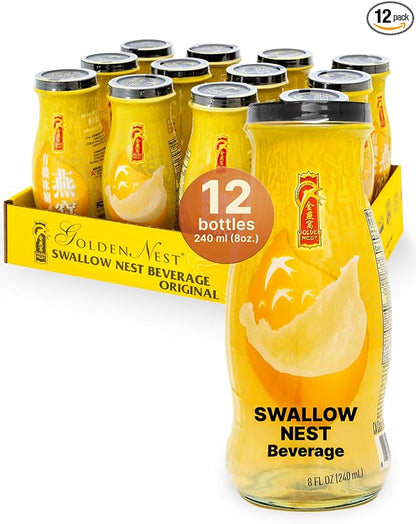 Golden Nest Premium Bird Nest Drink, Swallow Bird Nest 100% Natural - Made in USA, (燕窩) 12 bottles x 240 ml (8oz) (Original)