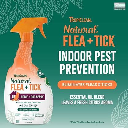 TropiClean Natural Maximum Strength Flea and Tick Spray for Dogs and Home, 32oz