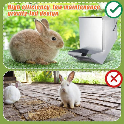 Maxcheck 2 Pcs Rabbit Feeder for Cages Small Animal Food Dispenser with Lid Metal Chicken Grit Oyster Shell Feeders Outside(4.7 Inches,Mesh Bottom,Silver)