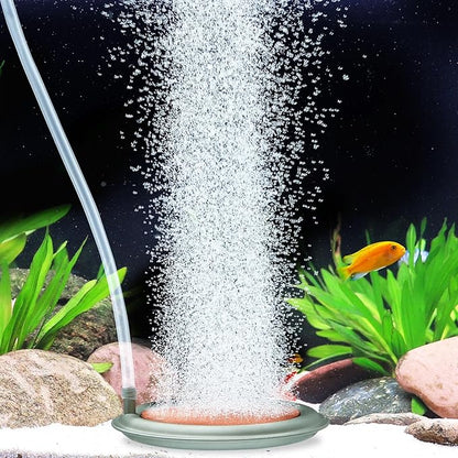 hygger Aquarium Air Stone, 4.1 Inch Nano Air Stone Makes Super Tiny Bubbles, Ultra Quiet Dissolved Oxygen Diffuser Small Airstone with Stainless Steel Base for Aquarium, Fish Tank & Hydroponic, Round