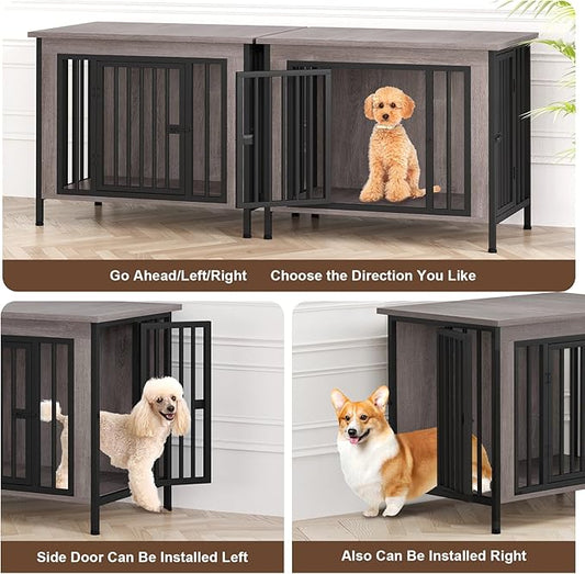 EasyCom Dog Crate Furniture for 1 or 2 Dogs, Heavy Duty Single/Double Dog Crates for Small/Medium/Large Dogs, Dog Kennel Furniture Indoor as TV Stand, Medium Size 31.5" L(20-35 Pounds), Oak Grey