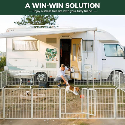 FXW Rollick Unleashed Dog Playpen for Indoor, Yard, RV Camping, 45 inch 16 Panels for Large Dogs, White│Patented