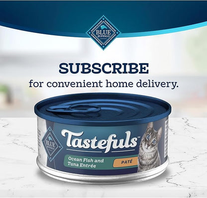 Blue Buffalo Tastefuls Wet Cat Food Paté, Made with Natural Ingredients, Ocean Fish and Tuna Entrée, 5.5-oz Cans (24 Count)
