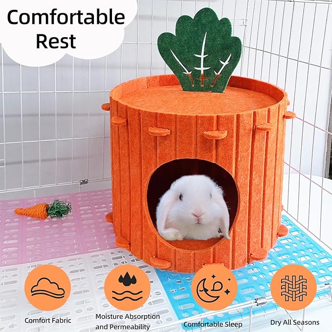 Rabbit Hideout,Felt Cloth Bunny Bed,Carrot Theme Guinea Pig Beds,Small Animal Hideaway House,Rabbits Hiding Hut for Ferret Chinchilla Hedgehog