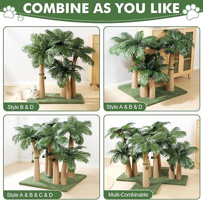 Palm Tree Cat Scratching Post, 36'' Cat Scratcher Post with Natural Sisal Rope, 3 Interactive Balls and Curved Design Scratching Posts for Indoor Cats Adults and Kittens, Multi-Combinable (Style B)