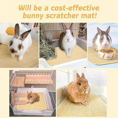 2Pcs Bunny Scratch Pads, Sisal Rabbit Scratching Pad,Natural Cat Resting Mats for Cages,Guinea Pig Bed Mat,Forage Grass Mat,Teeth Care Rabbit Mats (15.7x11.8 in)