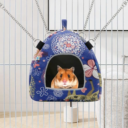 Hamster Tent Bed Winter Warm Hammock Sleeping Bed for Gerbil Rat Sugar Glider Squirrel Hedgehog Small Birds (M, Blue Elk)