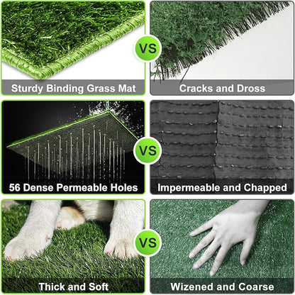 Hompet Dog Potty for Indoor or Porch, 2 Pcs Artificial Grass Training Pads with Pee Baffle, Reusable, Alternative to Puppy Pads, Portable Dog Litter Box for Small/Medium Dogs