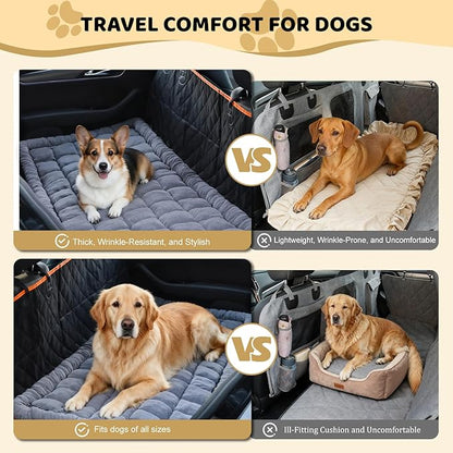 Dog Bed Mat for Car Backseat Extender, 24.8'' x 54'' Non-Slip Travel Pet Blanket for Back Seat, Washable, Soft & Scratch-Proof, Chenille Fabric, Universal Fit for Car, SUV, Truck, Blue-Grey, 2'' Thick