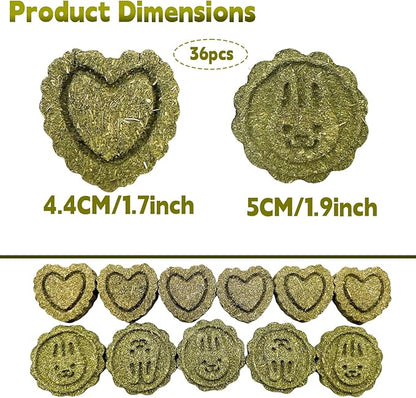 Hamiledyi 36PCS Bunny Chew Toys for Teeth Grinding Natural Timothy Hay Grass Cakes for Rabbits Guinea Pigs Chinchillas Gerbils Hamsters Improves Dental Health