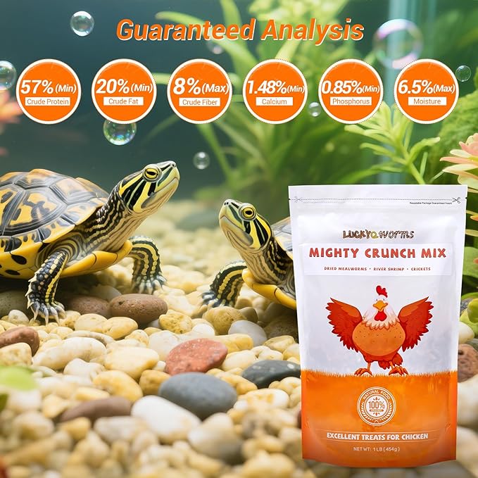 Mighty Crunch Mix Aquatic Turtle Food - 1 Lbs Resealable Bag of High Protein Insect Blend, Dried Mealworms, River Shrimp, Crickets - for Turtles, Reptiles & Amphibians, Chicken, Birds