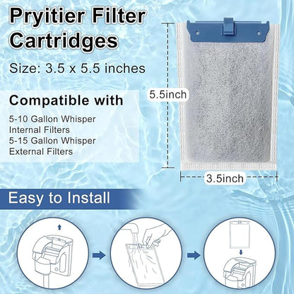 12 Pack Filter Cartridge Compatible with Whisper Bio-Bag Filters 10i/IQ10/PF10, Medium Replacement Filter Cartridges for Aquariums Compatible with ReptoFilte 20 gallons (90 GPH)