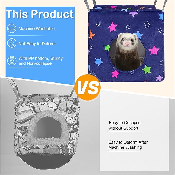 Glittme Ferret Hammock 4 Pack Ferrets Cage Accessories Washable Rat Hammock on Ferrets Cage Soft Guinea Pig hammocks for Rat, Sugar Glider, Squirrel, Guinea Pig