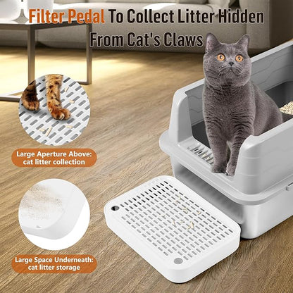 Cat Litter Box Ramp Mat with Filter Function, Cat Step Pedal Stool for Self-Cleaning Litter Box, Easy to Clean, Ideal for Kitten & Elderly Cats (White)